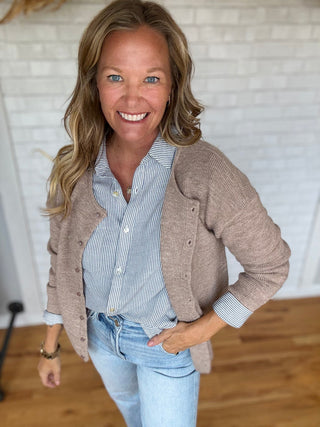 Riley Ribbed Cardigan - Mocha - A Bushel & A Peck