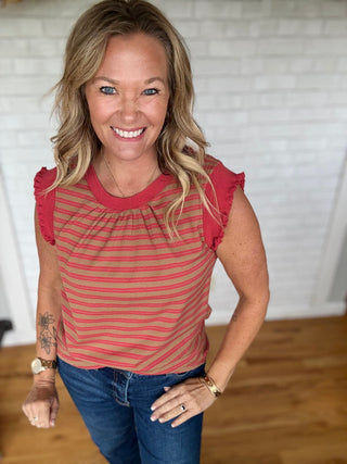 Ruffle Knit Banded Stripe Top - A Bushel & A Peck