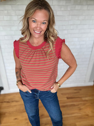 Ruffle Knit Banded Stripe Top - A Bushel & A Peck