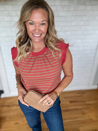 Ruffle Knit Banded Stripe Top - A Bushel & A Peck