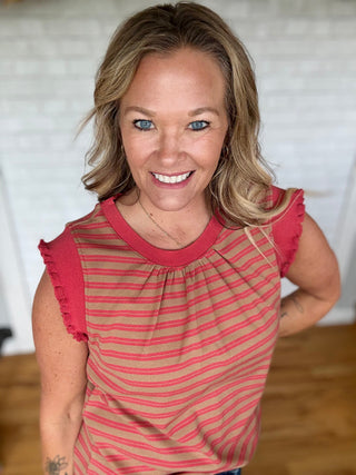 Ruffle Knit Banded Stripe Top - A Bushel & A Peck