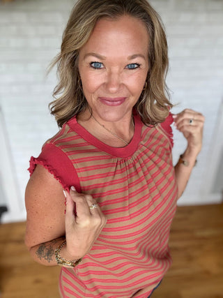 Ruffle Knit Banded Stripe Top - A Bushel & A Peck