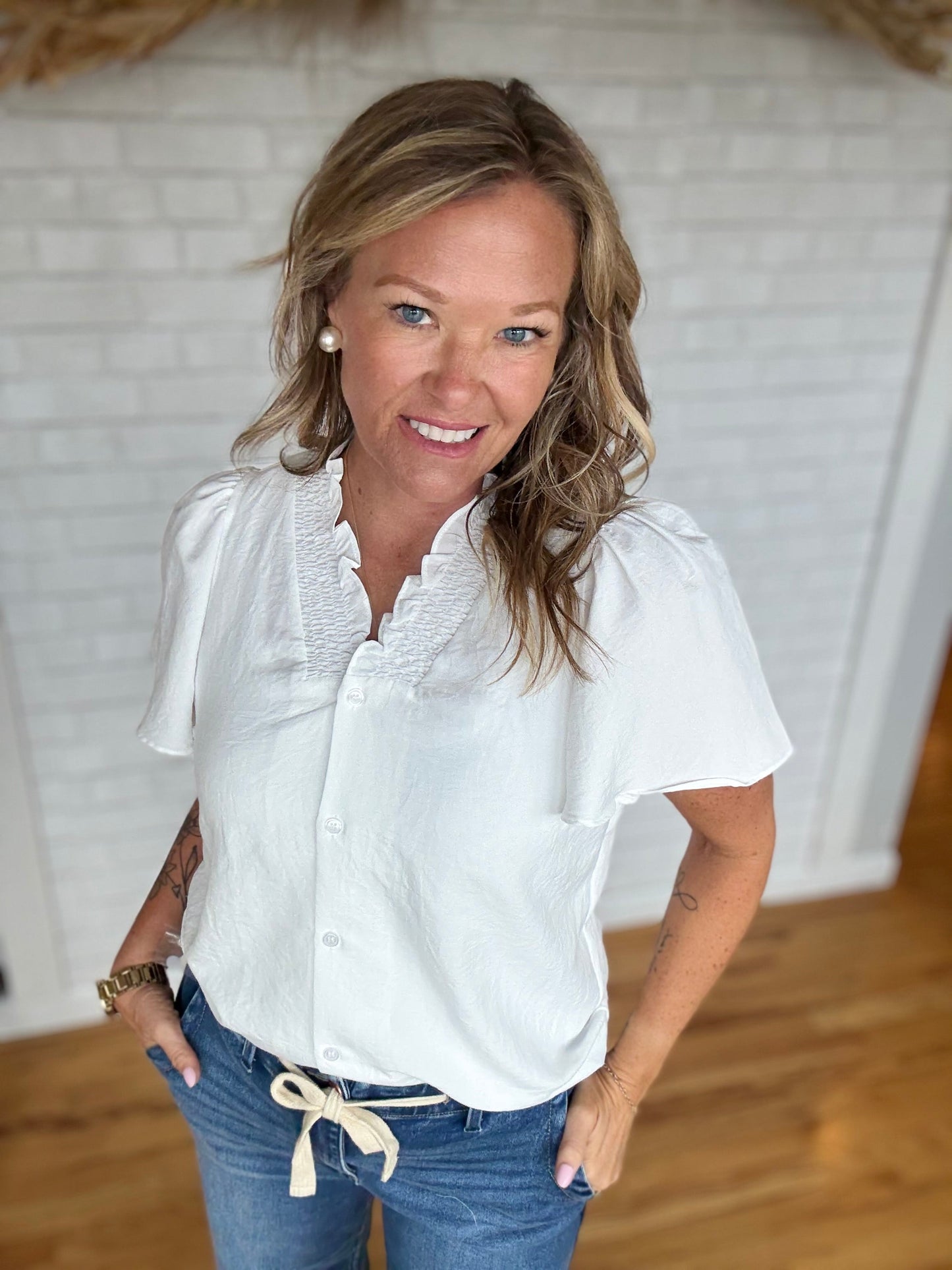 Sarah Smocked Top - Ivory - A Bushel & A Peck