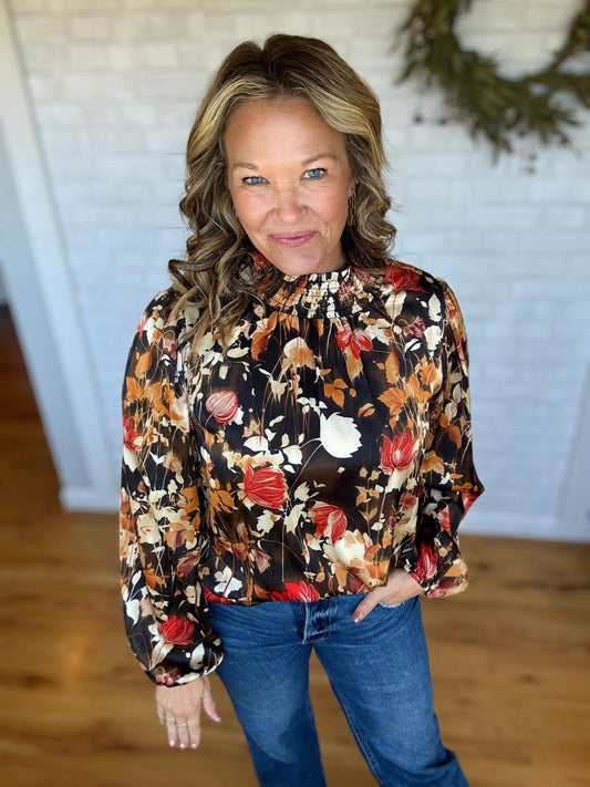 Satin Floral Print Top - A Bushel & A Peck
