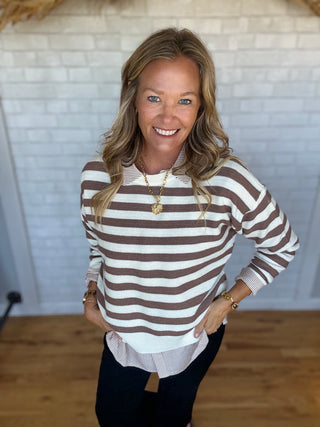 Sophia Stripe Sweater- Brown - A Bushel & A Peck