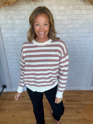 Sophia Stripe Sweater- Mauve - A Bushel & A Peck