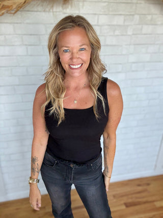 Square Neck Ribbed Tank Top - Black - A Bushel & A Peck