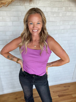 Square Neck Ribbed Tank Top - Mulberry - A Bushel & A Peck