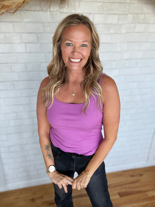 Square Neck Ribbed Tank Top - Mulberry - A Bushel & A Peck