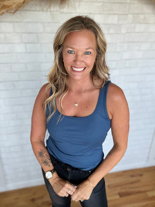 Square Neck Ribbed Tank Top - Ocean - A Bushel & A Peck
