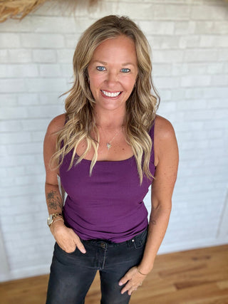Square Neck Ribbed Tank Top - Purple Iris - A Bushel & A Peck