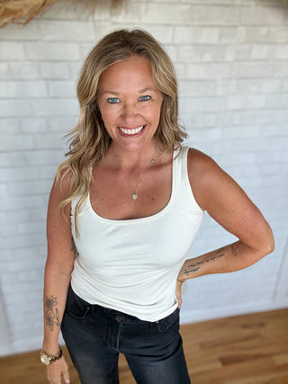 Square Neck Ribbed Tank Top - Vanilla - A Bushel & A Peck