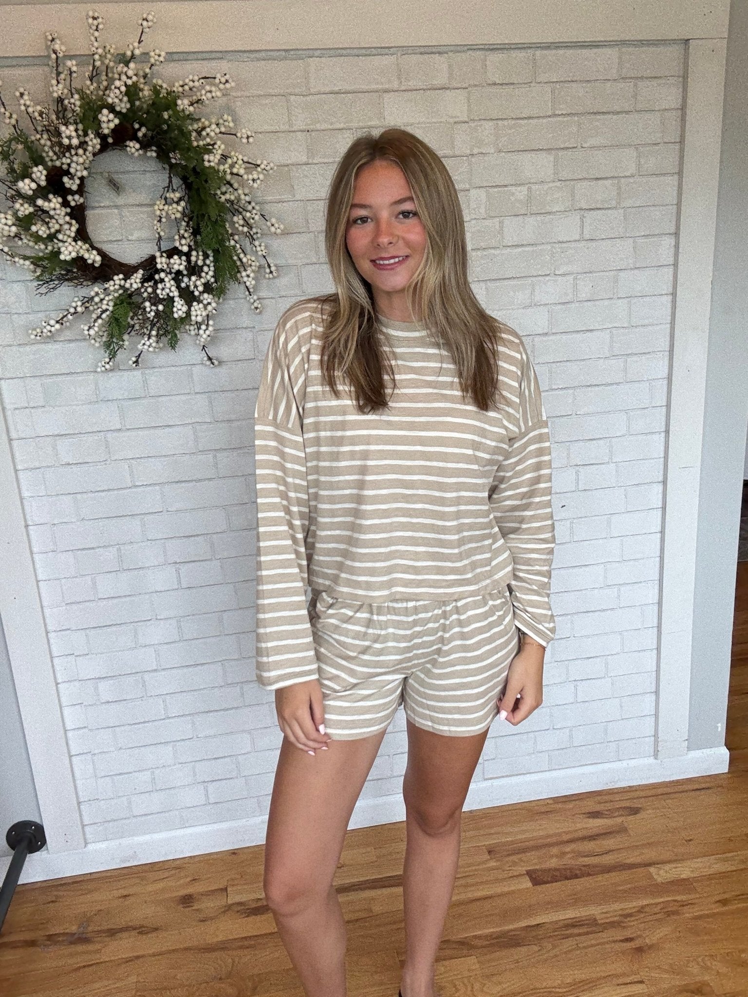 Stay In Striped Top - Taupe - A Bushel & A Peck