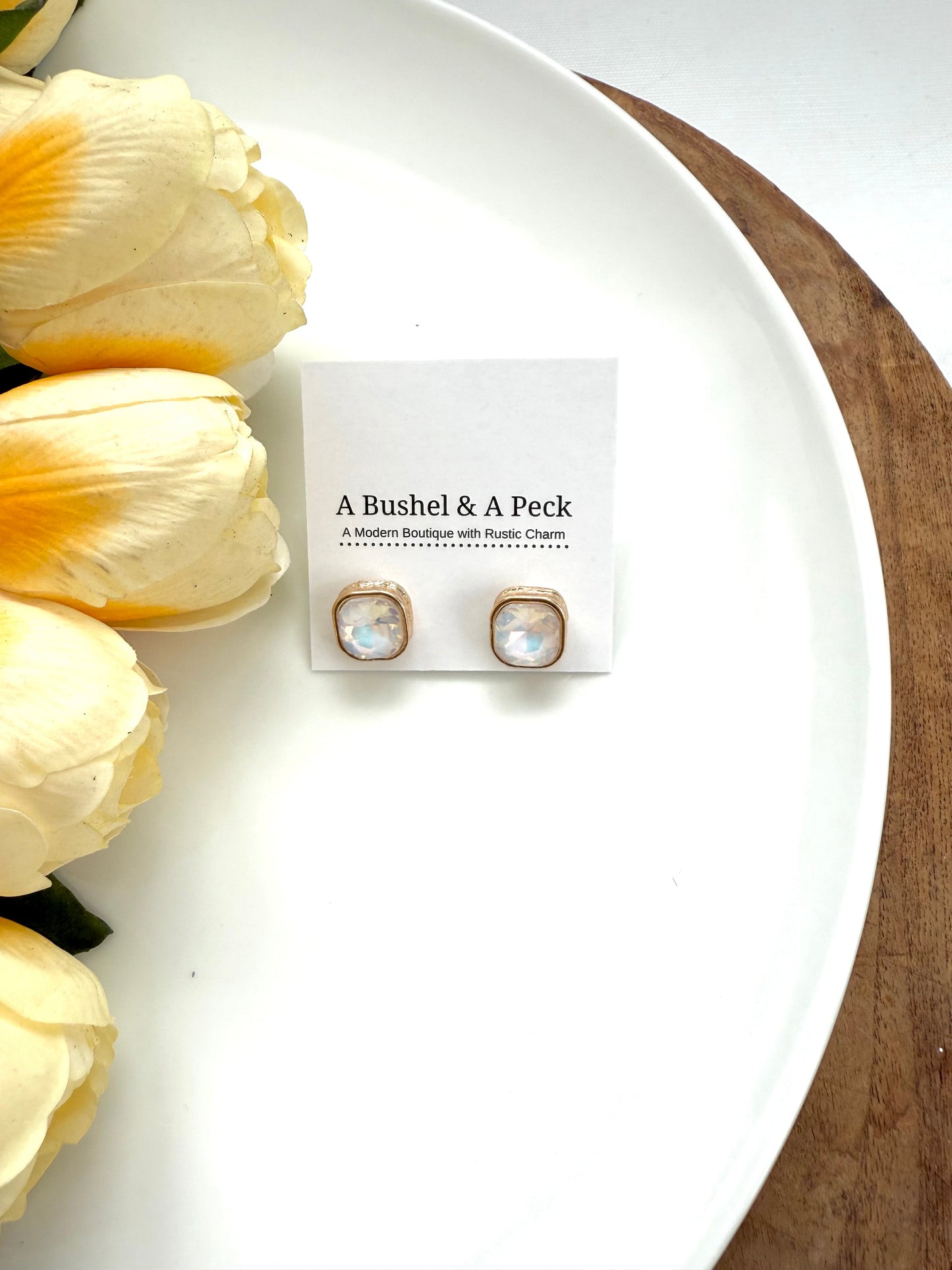 Stone Square Stud Earrings - A Bushel & A Peck