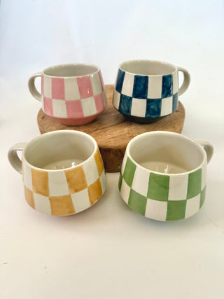 Stoneware Checked Mugs - A Bushel & A Peck