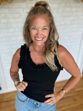 Sweet Ruffle Tank- Black - A Bushel & A Peck