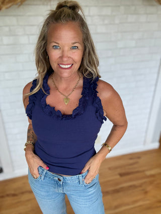Sweet Ruffle Tank- Navy - A Bushel & A Peck