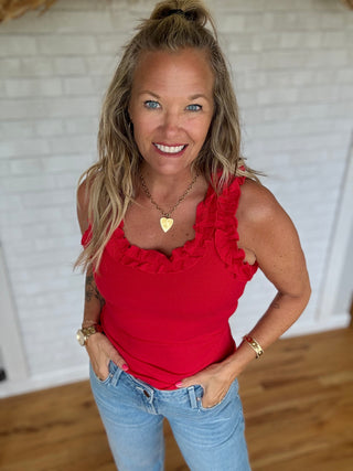 Sweet Ruffle Tank-Red - A Bushel & A Peck