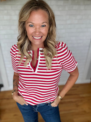 Terry Striped Top - Red - A Bushel & A Peck