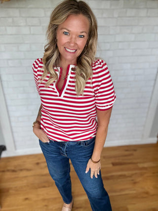 Terry Striped Top - Red - A Bushel & A Peck
