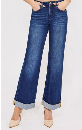 Tummy Control High Rise Wide Leg Cuffed Jeans - A Bushel & A Peck