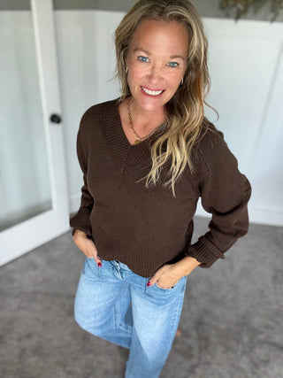 Vanna V-Neck Sweater – Heather Hazelnut - A Bushel & A Peck