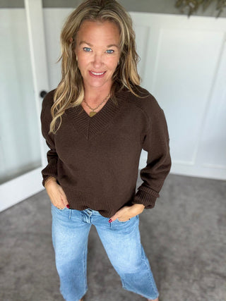 Vanna V-Neck Sweater – Heather Hazelnut - A Bushel & A Peck