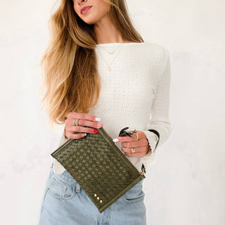 Veda Woven Crossbody and Clutch Bag: Taupe - A Bushel & A Peck