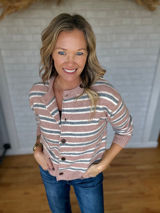 Verity Stripe Cardi Mauve - A Bushel & A Peck
