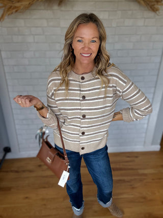 Verity Stripe Cardi - Oat - A Bushel & A Peck