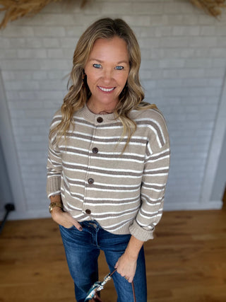 Verity Stripe Cardi - Oat - A Bushel & A Peck