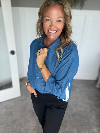 White Trim Denim Shirt - A Bushel & A Peck