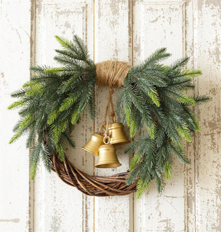 Wreath - Evergreen with Brass Bells (PC) - A Bushel & A Peck