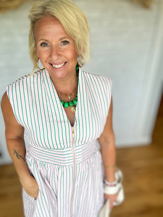 Zoey Zip Front Stripe Dress - A Bushel & A Peck