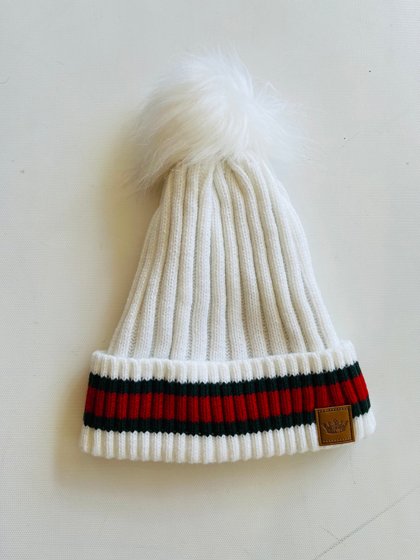 Striped Cuff Hat with Pom