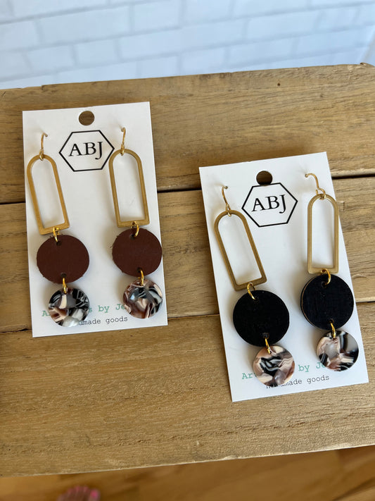 Triple Leather and Acrylic Earrings