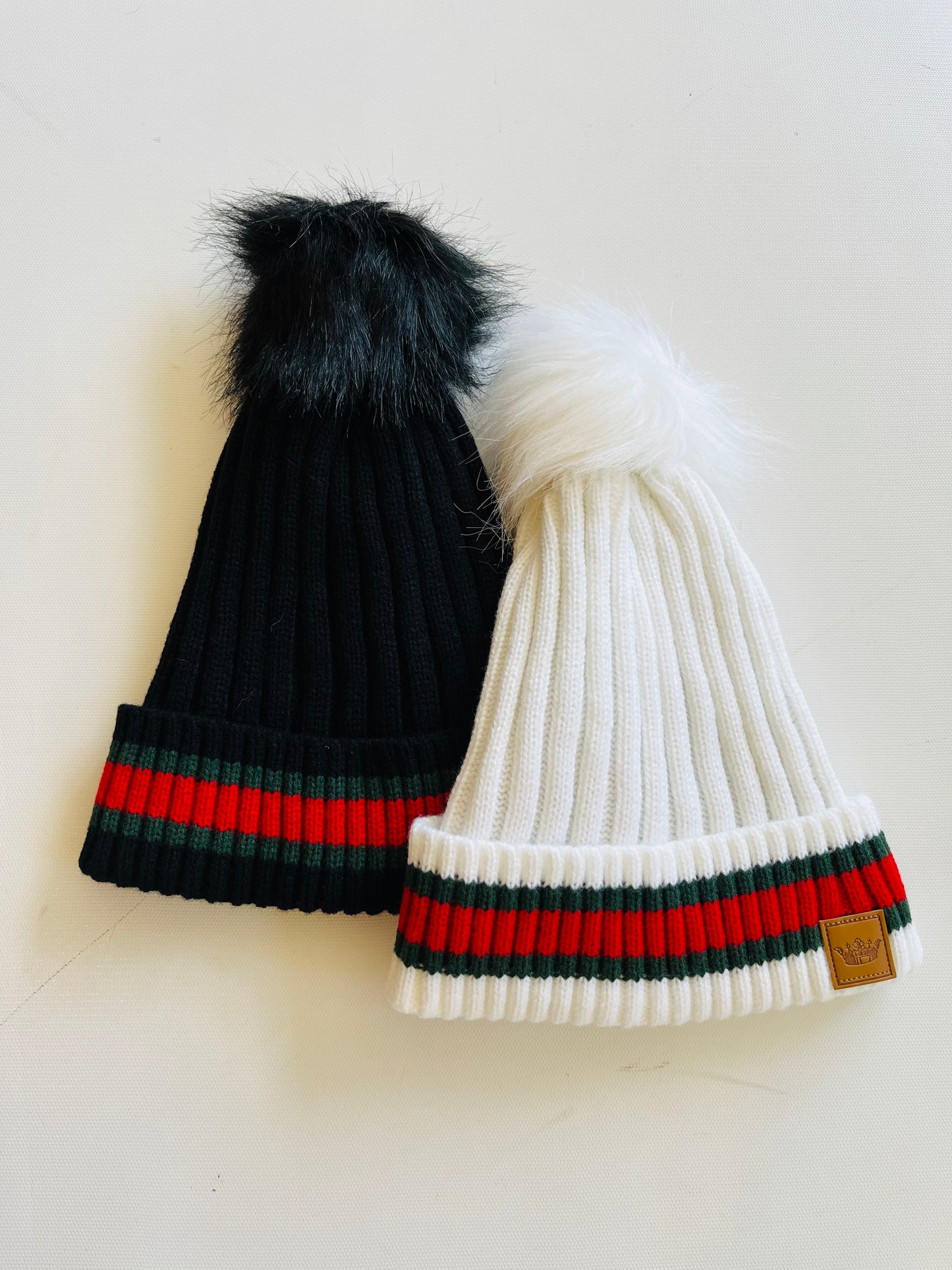 Striped Cuff Hat with Pom