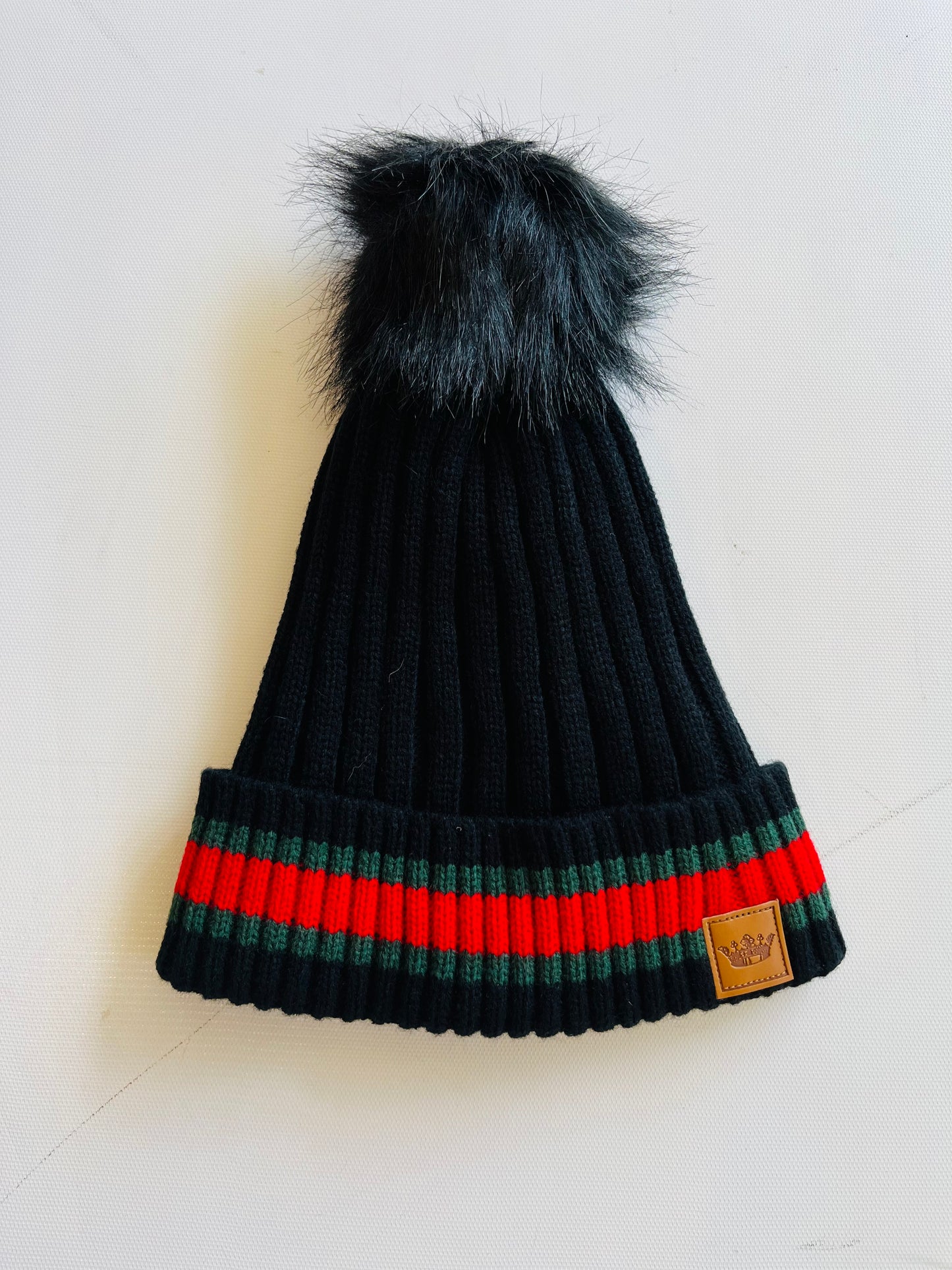 Striped Cuff Hat with Pom